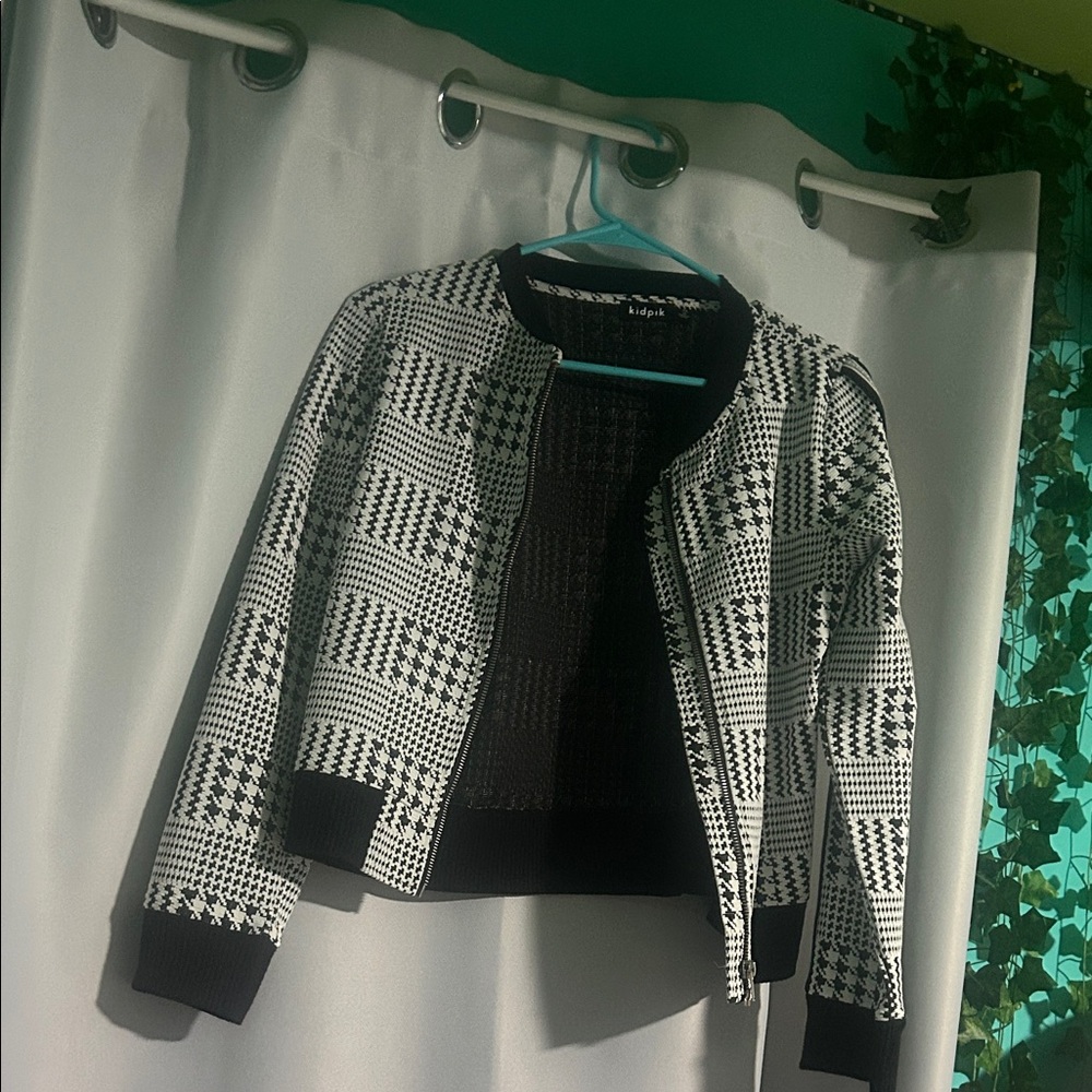 Topshop Black and White Patterned Bomber Jacket